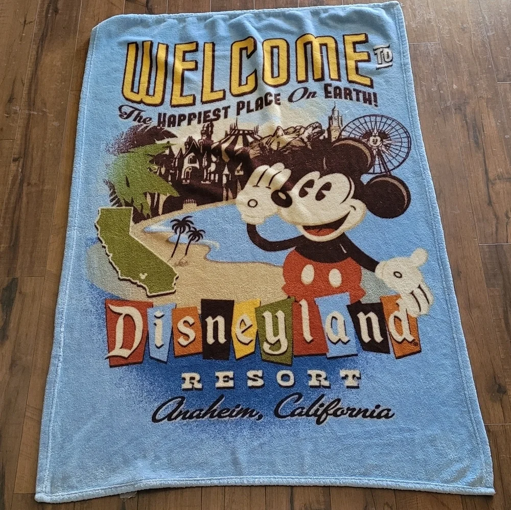 Disney Mickey Mouse Disneyland Resort Anaheim California Vintage Blue Blanket